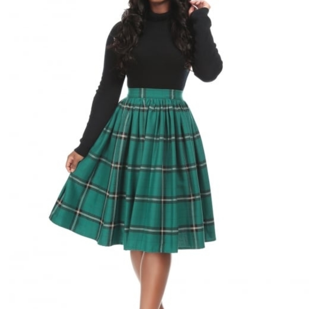 Collectif Vintage - Jasmine Evergreen Swing Skirt